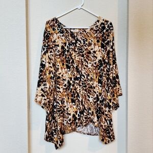 Brittany Black Animal Print Top with Butterfly Flared Sleeves Women's Size 1X